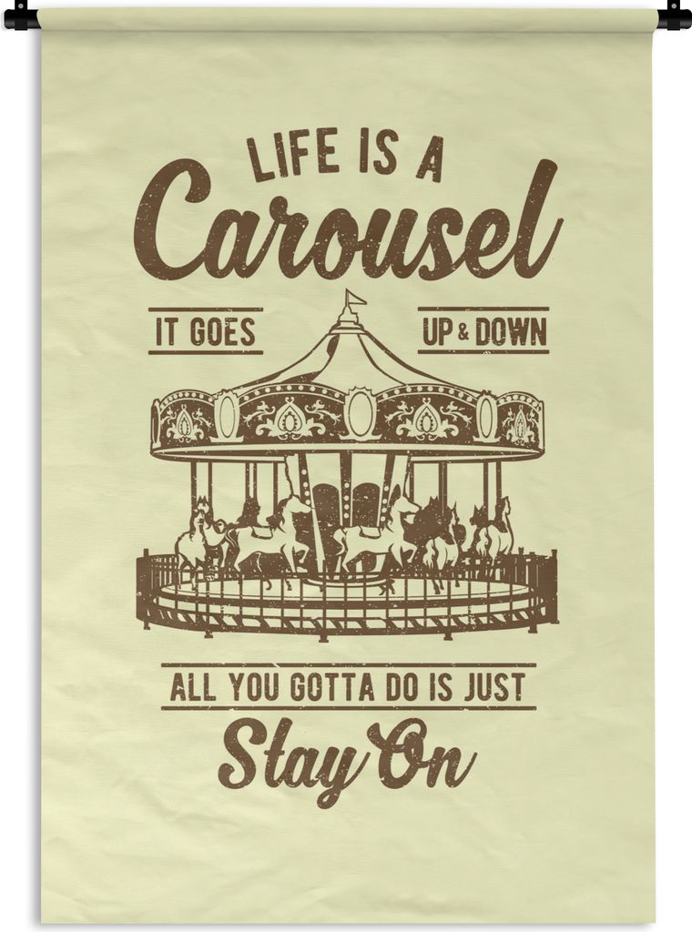 MuchoWow Wandteppich Wandbehang Rummelplatz - Gelb - Vintage 90x135 cm Tapisserie Dekoration Wandtuch - Baumwolle - Wandskulptur