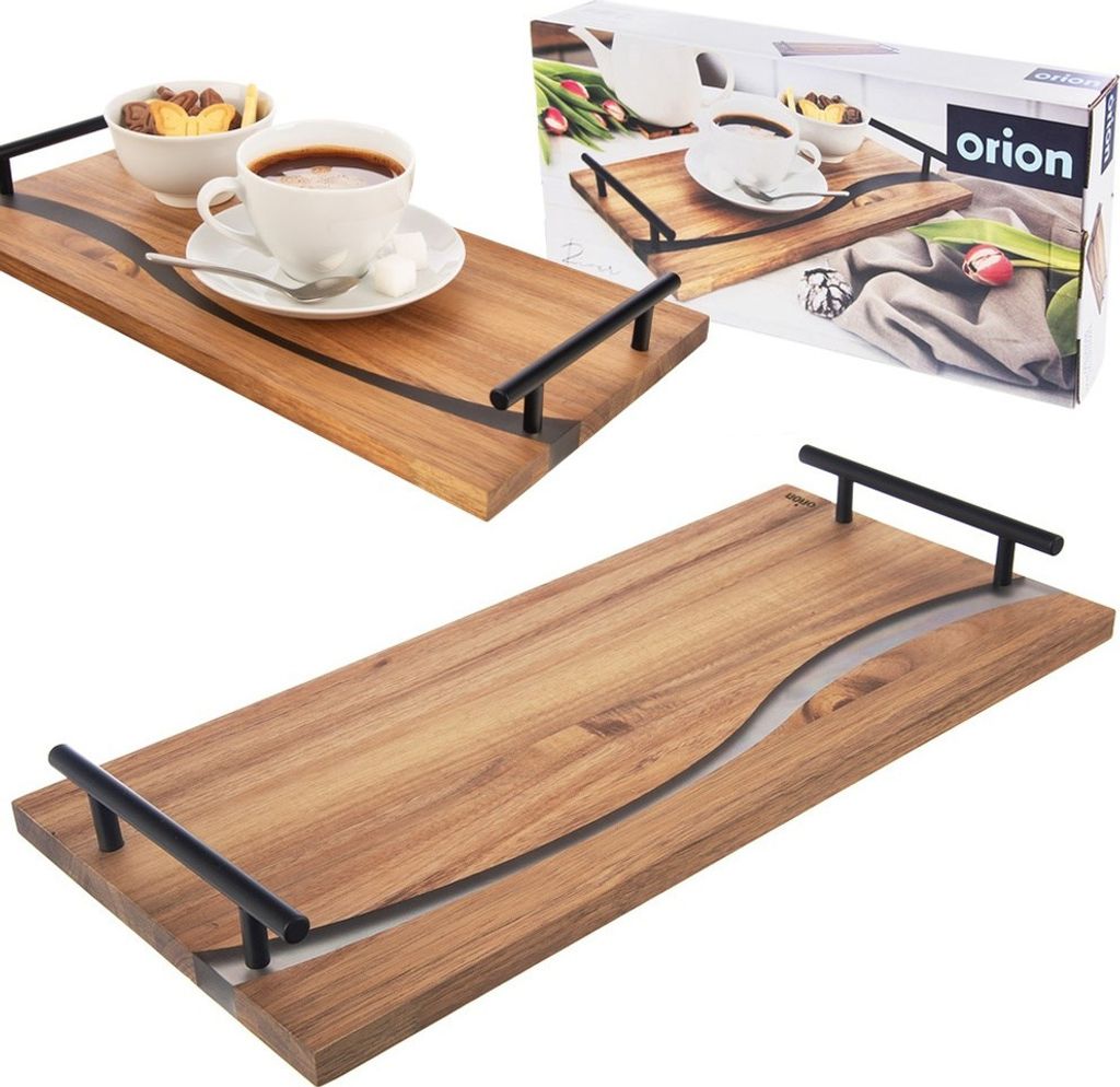 Orion Serviertablett aus Holz Servierbrett Holztablett Holzbrett mit Griffen RIVER 42x20x4,5 cm