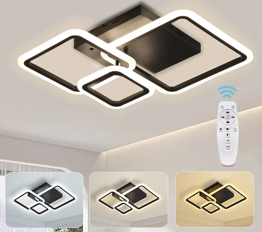 Plafoniera Moderna LED 42W Dimmerabile Quadrata 3 Colori Luce