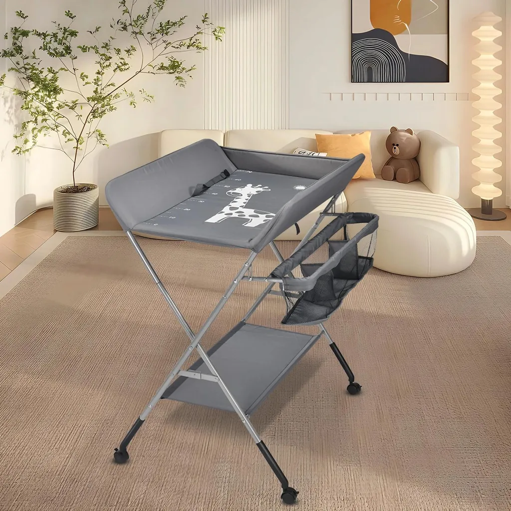 Table à langer sur roulettes avec rangements et plan de change réglable