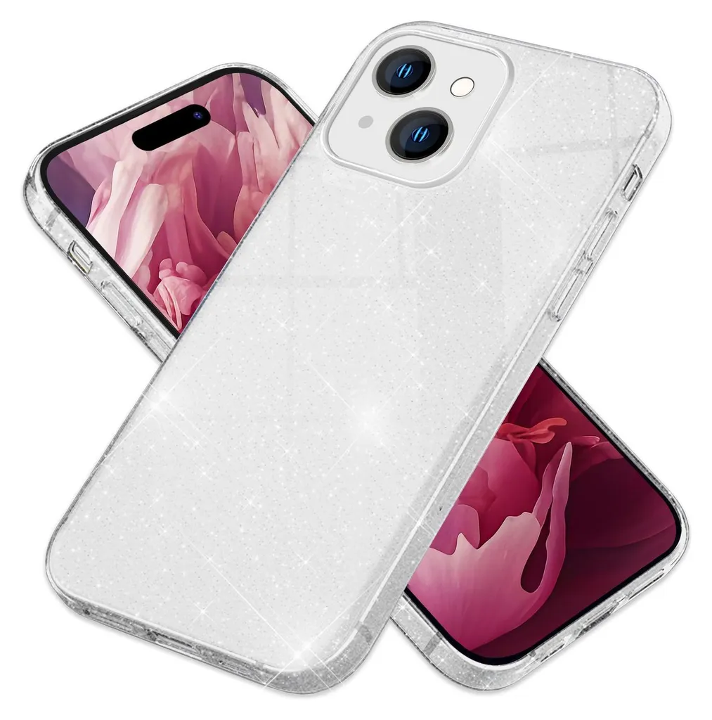 Custodia Glitter per iPhone 15 Plus Custodia ibrida Bling Custodia in silicone Custodia per cellulare Borsa TPU Argento