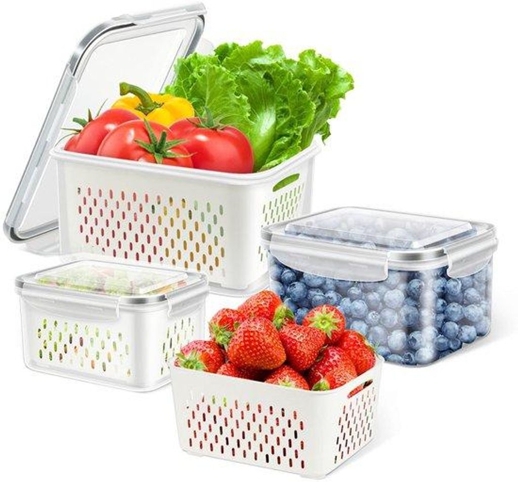 Kühlkastbehälter 3er Set, stapelbar, für Gemüse und Obst, mit Abflussrohren