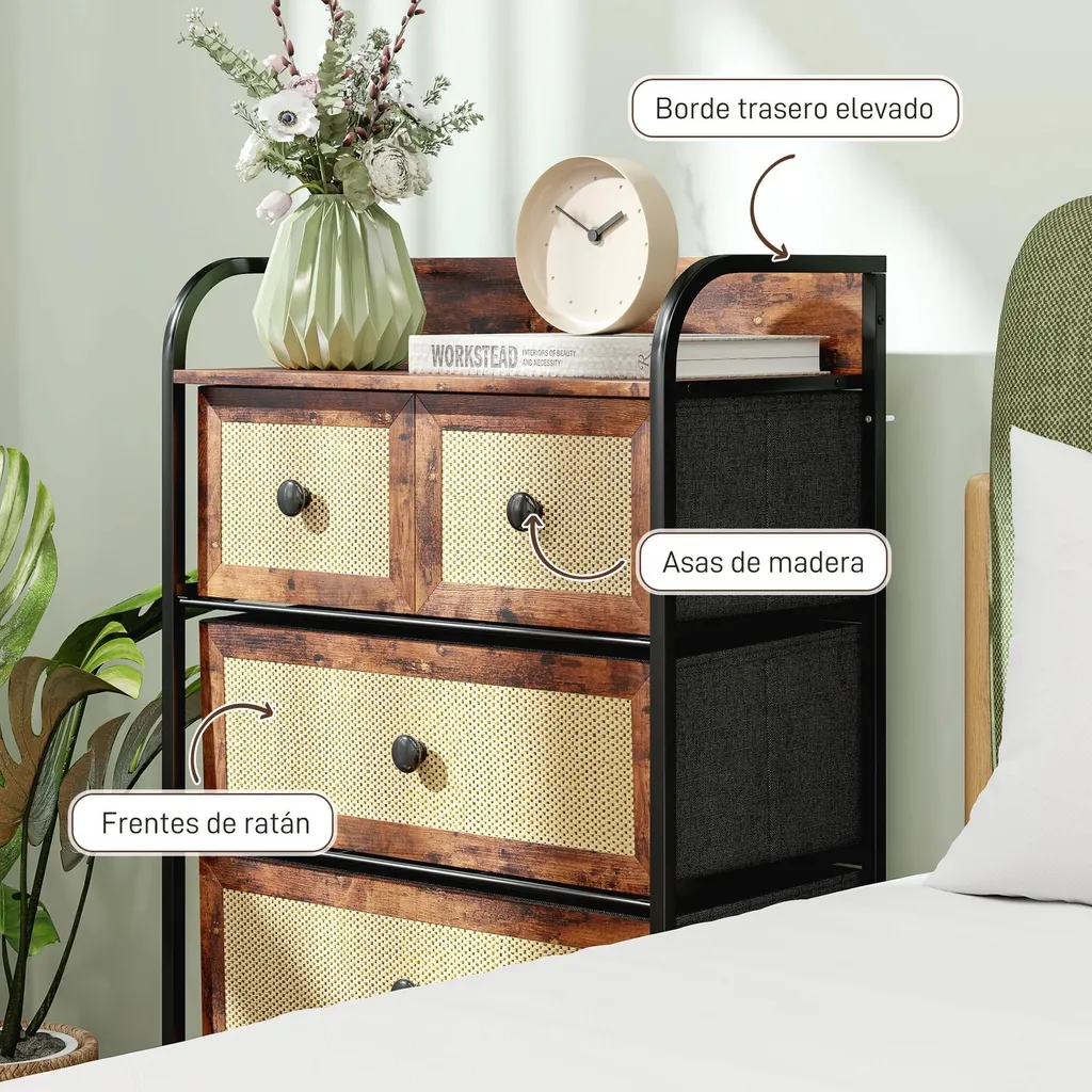 Rangement efficace salon commode en tissu compacte 5 tiroirs rustique - 7