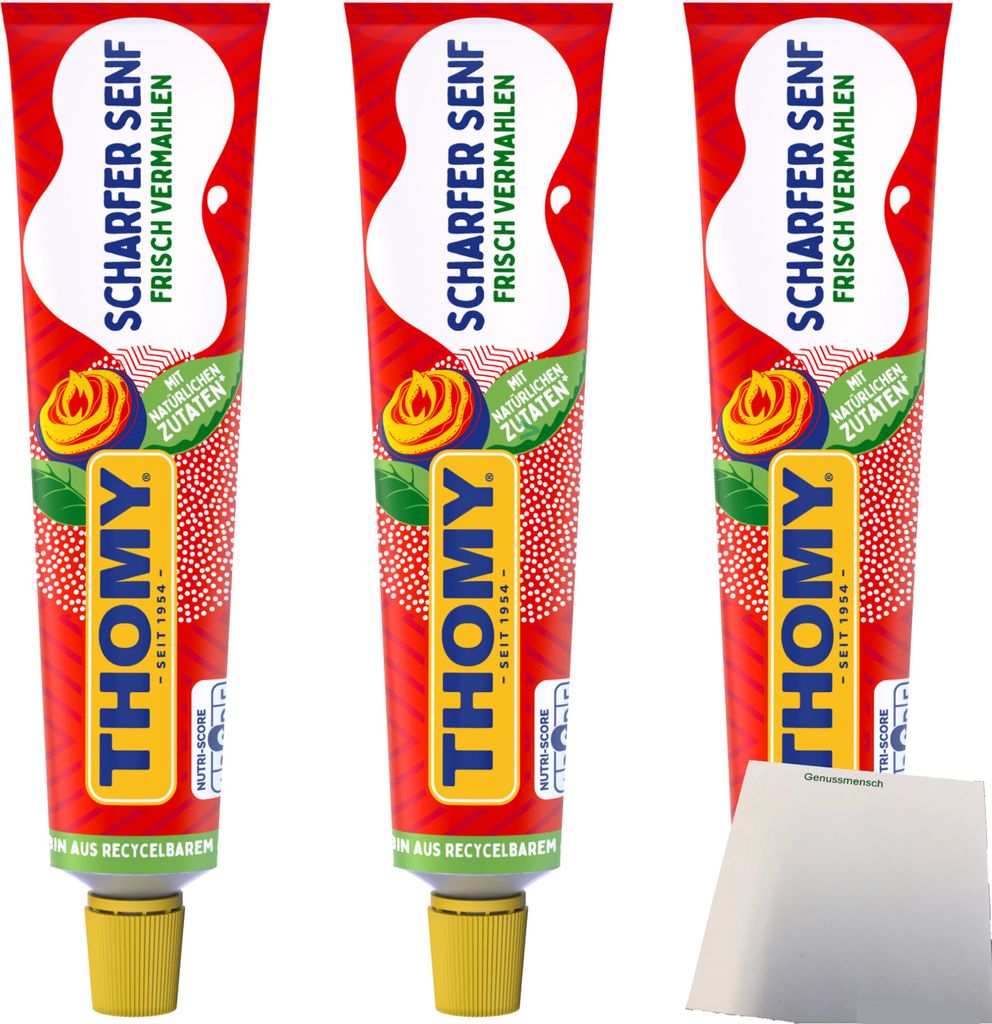 Thomy scharfer Senf mit natürlichen Zutaten 3er Pack (3x200ml Tube) + usy Block