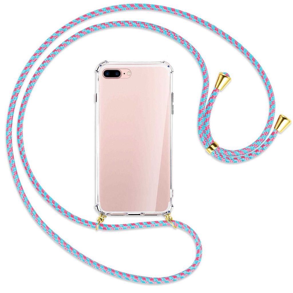 Handykette Backcover-Schutzhülle mit Band (Metall goldfarben) für Apple iPhone 7 Plus / 8 Plus - pink/mint