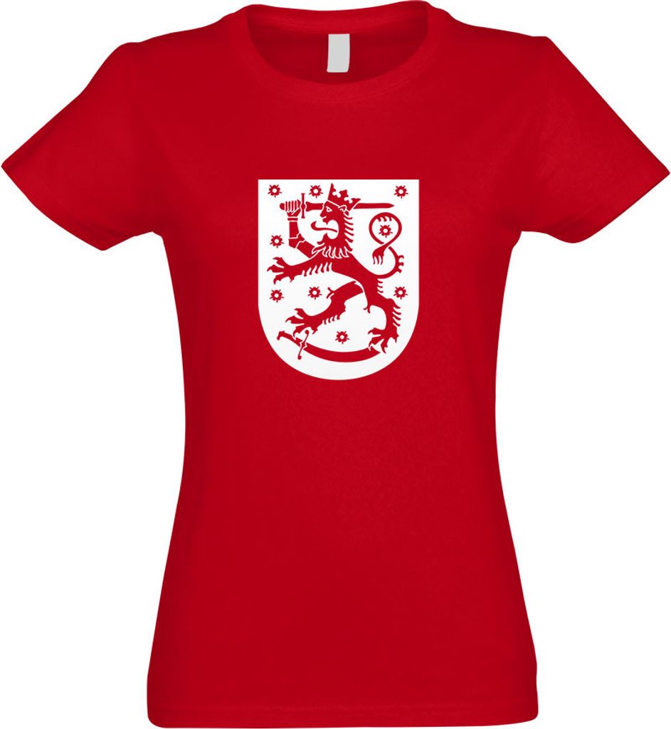 Kiwistar - T-Shirt tailliert - Damen - rot - Finnland Wappen - mit Motiv Bedruckt - Funshirt Design - Sport - Freizeit - Damen - L