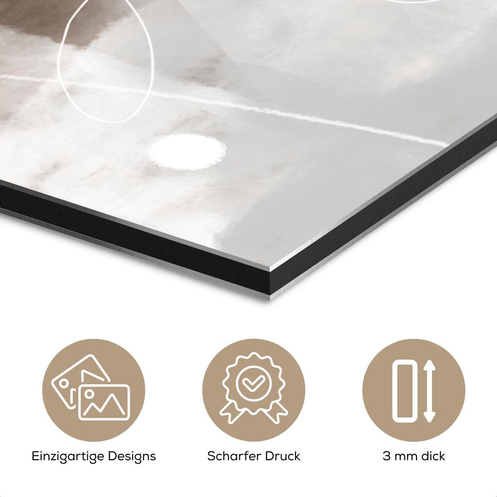 MuchoWow Wanddekoration Metall Metallbild Wandkunst 60x40 cm Farbe - Grau - Strichzeichnung - Abstrakt MuchoWow Aluminium Gemälde - Gemälder