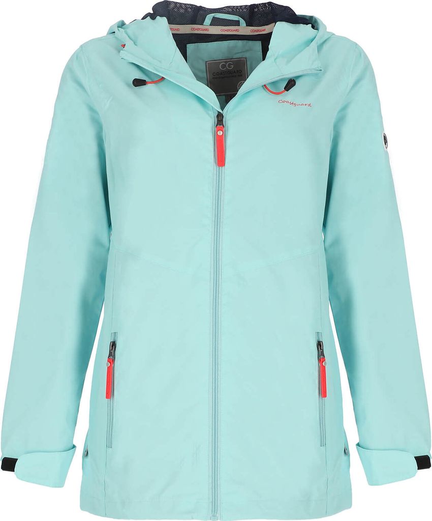 Coastguard Damen Jacke Reflektierend mit Kapuze - Moderne Outdoor-Jacke mit Reißverschluss-Außentaschen in Türkis Größe 36
