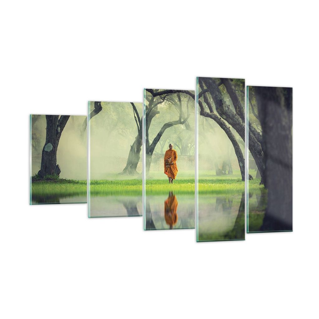 Bilder auf glas - 5 Teile - Mönch Wald Nebel - 100x60cm - Glasbilder - Wandbilder - Bilder - zum Aufhängen bereit - Wanddekoration aus Glas - Gla...