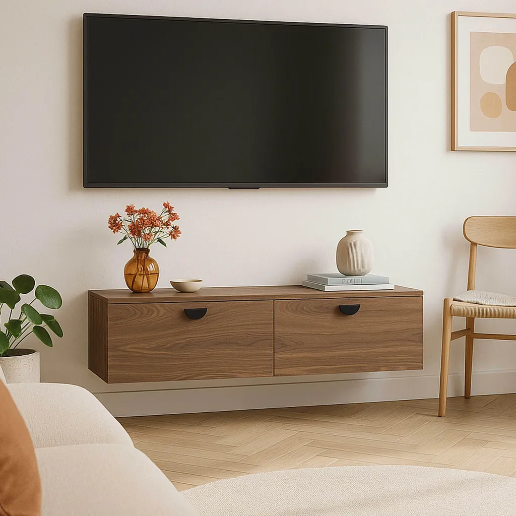 Gagner de la Place au Salon : Meuble TV Suspendu 120 cm Industriel Jessy