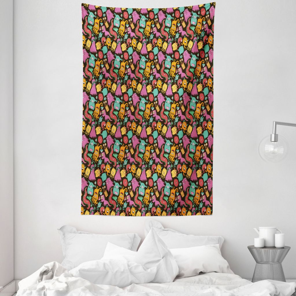 ABAKUHAUS Kindergarten Wandteppich und Tagesdecke, Bunte Monster Pattern aus Weiches Mikrofaser Stoff Waschbar ohne Verblassen Digitaldruck, 140 x ...