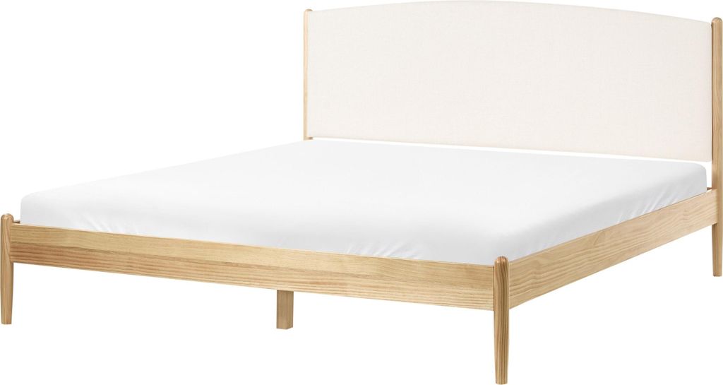 BELIANI Bett Hellbraun Kiefernholz 180 x 200 cm Gepolstertes Kopfteil Lattenrost Minimalistischer Stil Holzbett Schlafzimmermöbel