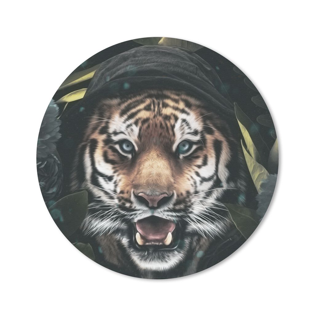 MuchoWow Mauspad Mousepad Tiger - Blumen - Kleidung 40x40 cm - Mousepads - Maus Mat - Pad - Mausunterlage - Schreibtisch Accessoires