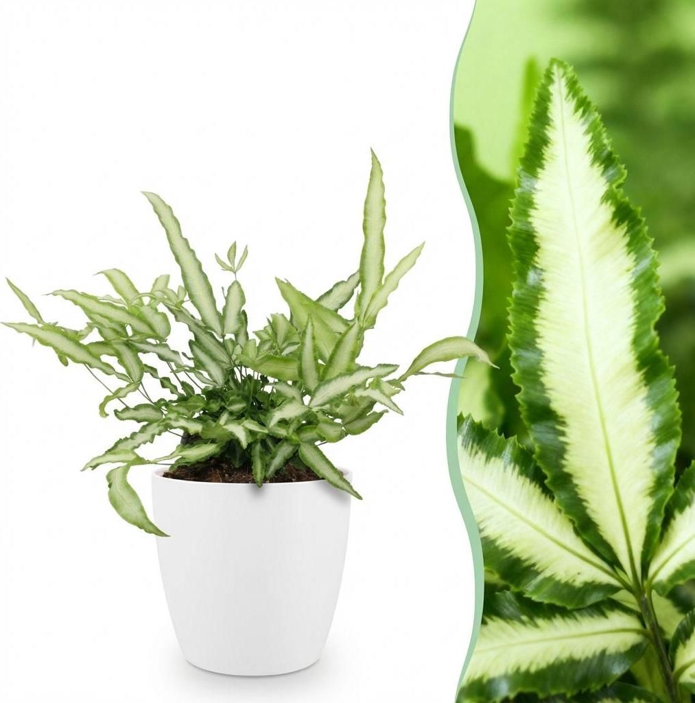 Green boutiQ - Zimmerpflanze - Pteris cretica Albolineata - Schwertfarn - Haustierfreundliche Pflanze - Grün - 1 Pflanze - mit Potter Weiß - Topf...