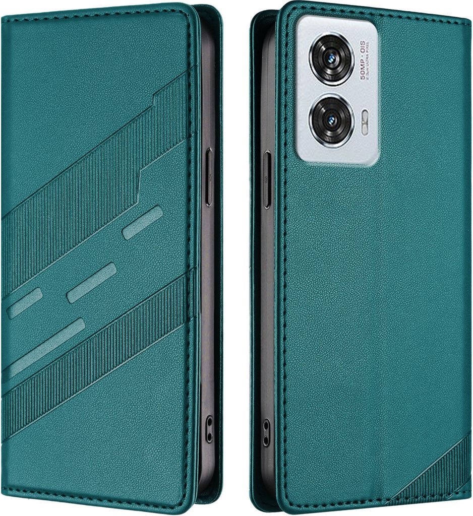 Hülle für Motorola Edge 50 Fusion/Moto G85, Kunstleder Brieftaschen Handyhülle mit Kartenfach und Standfunktion Grün