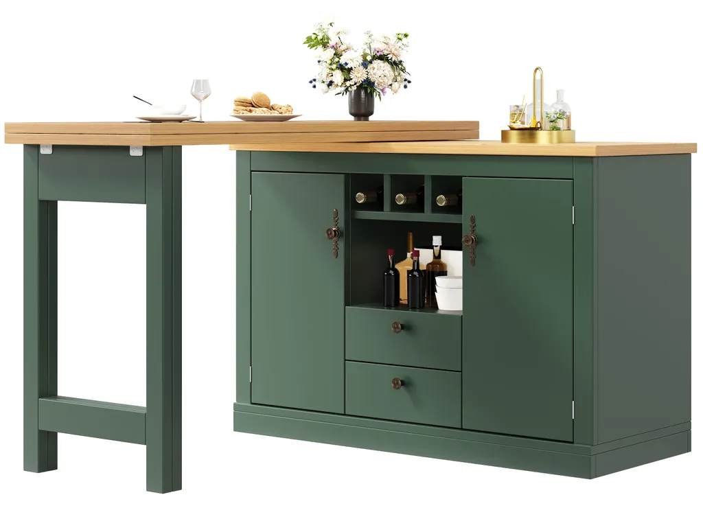 Table haute 360° modulable vert foncé, buffet extensible avec étagères - 12