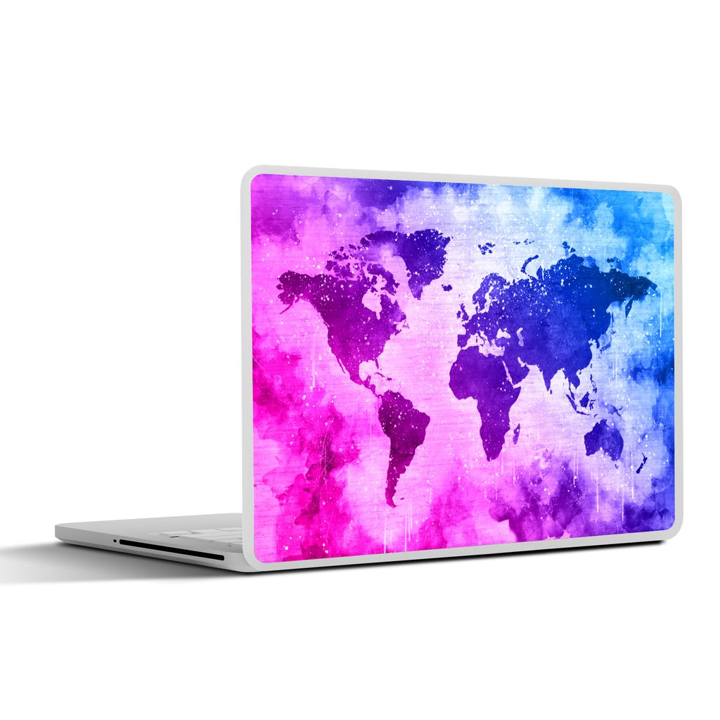 MuchoWow Laptop Aufkleber Sticker Cover Weltkarte - Rosa - Lila 30x22 cm - Laptop-Sticker