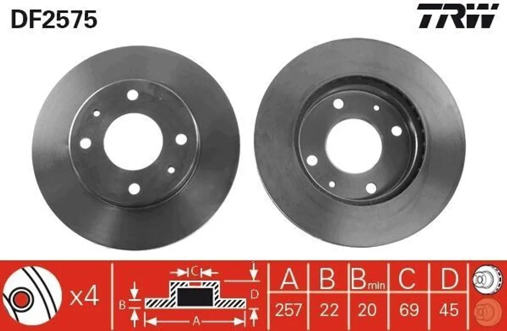Disque de frein TRW DF2575 OE 51712 33010 pour Sonata II et III