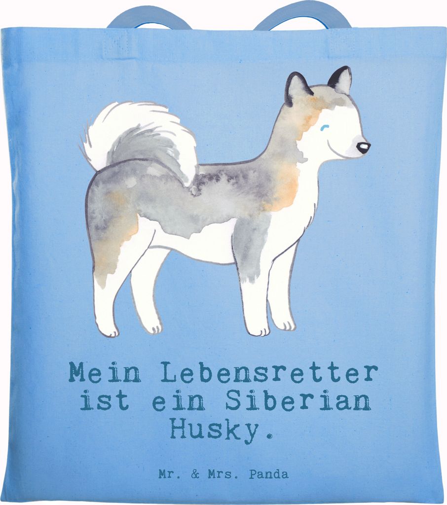Mr. & Mrs. Panda Tote Bag Siberian Husky Lebensretter - Sky Blue - Geschenk, Shopping Tasche, Beutel, Schultasche, Stoffbeutel