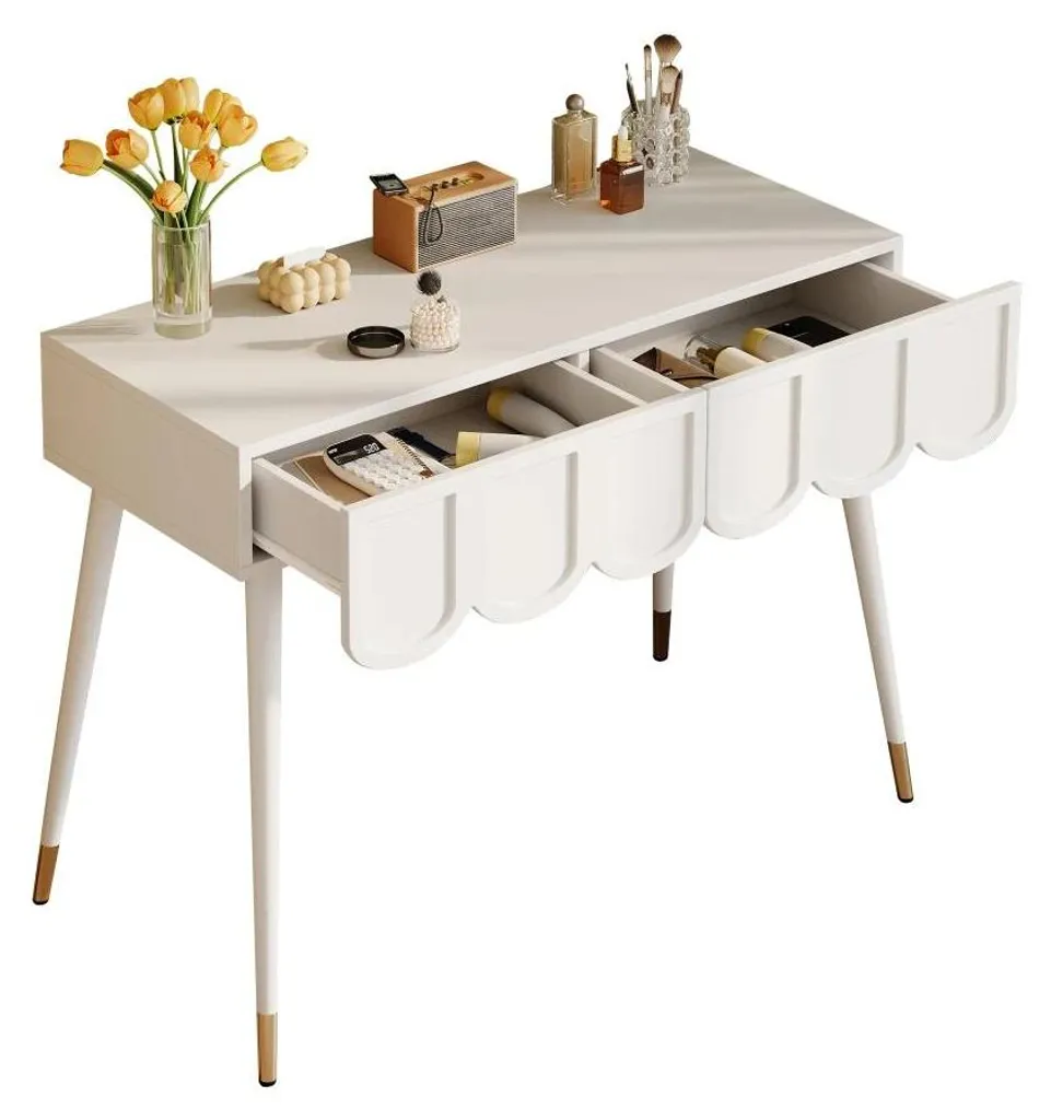 Coiffeuse moderne blanche double tiroir au style épuré et chic