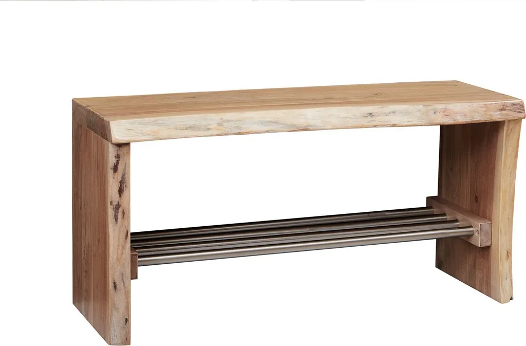 Banc d'appoint robuste en acacia laqué finition bois naturel 81x30 cm