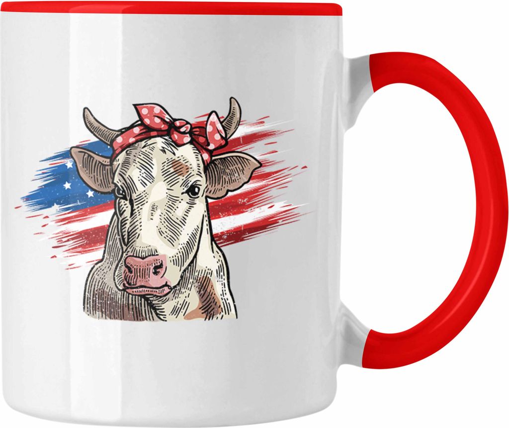 Trendation - Amerikanische Kuh Tasse Geschenk für Landwirt Bauern Geschenkidee Geburtstag Frauen (Rot)