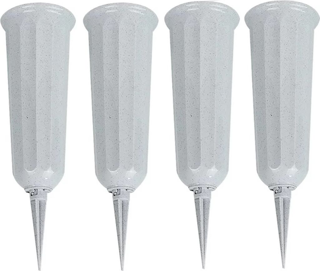 4er Set Grabvase aus Kunststoff mit Erdspieß | Friedhofsvase in Grau | Grabsteckvase | frostsicher Steckvase für Grab | wetterfeste Blumenvase f...