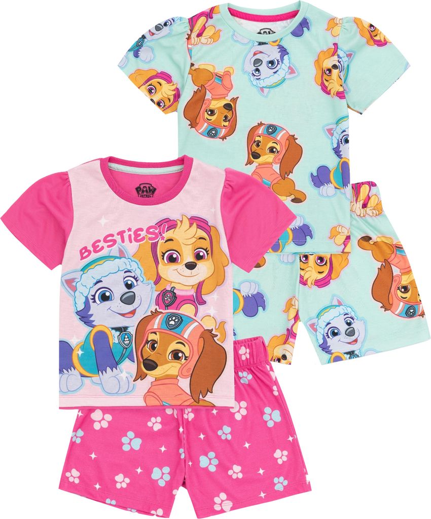 Paw Patrol - Schlafanzug mit Shorts für Mädchen (2er-Pack) NS7442 (122) (Blau/Pink)
