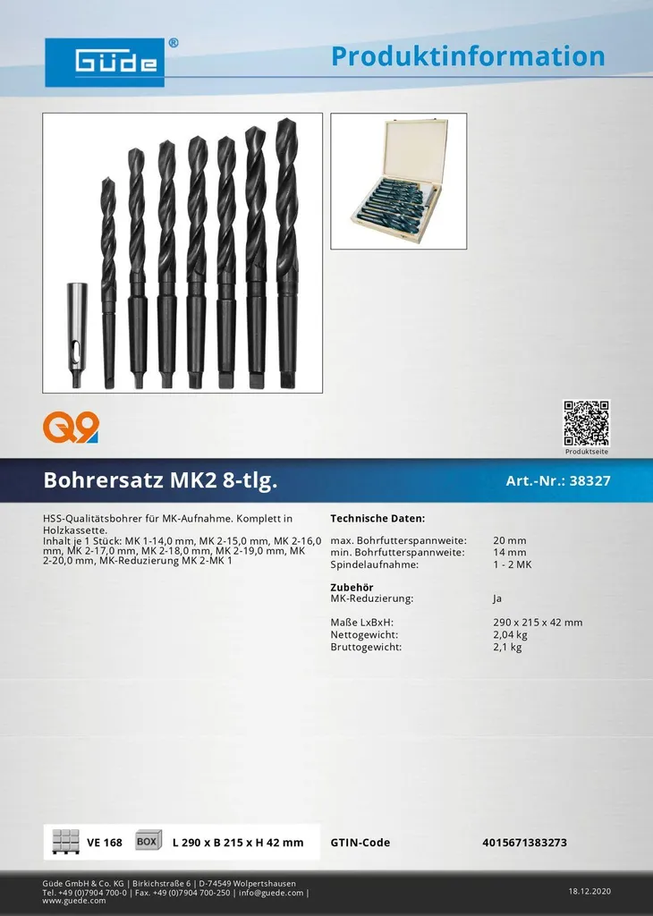 Coffret de forets à queue cône morse MK2 diamètres 14 à 20 mm HSS - 5