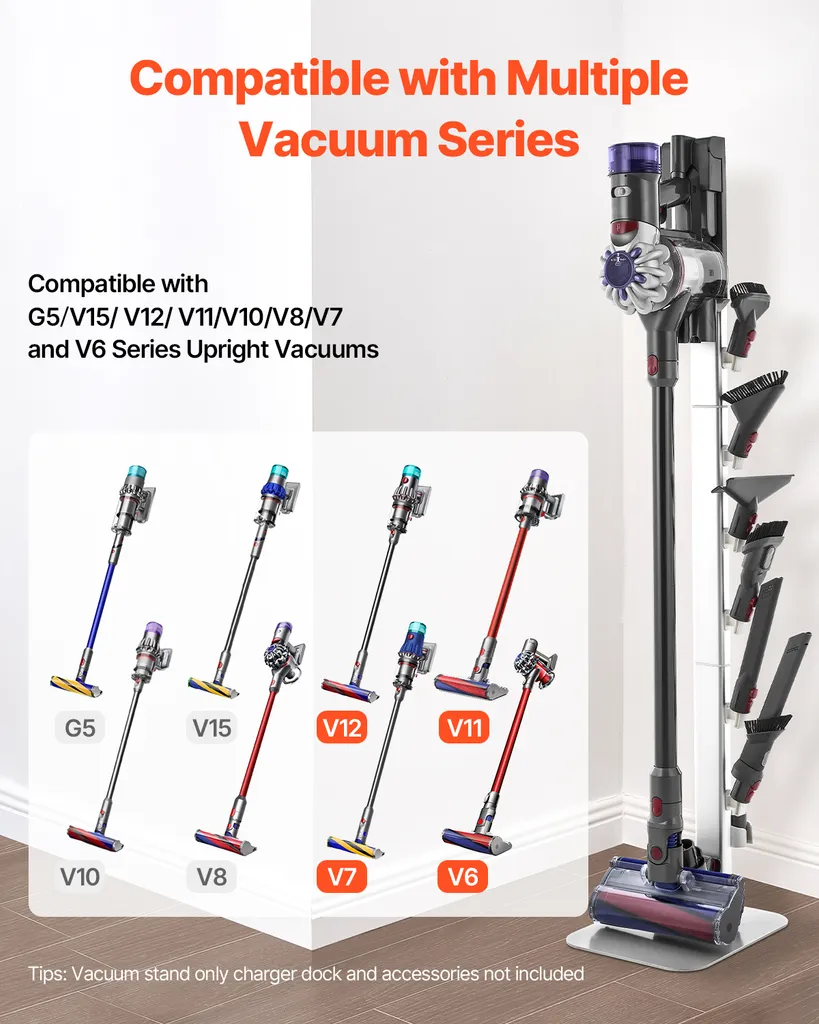 Support Aspirateur Dyson Argenté 126 cm avec Base Stable sans Perçage - 2
