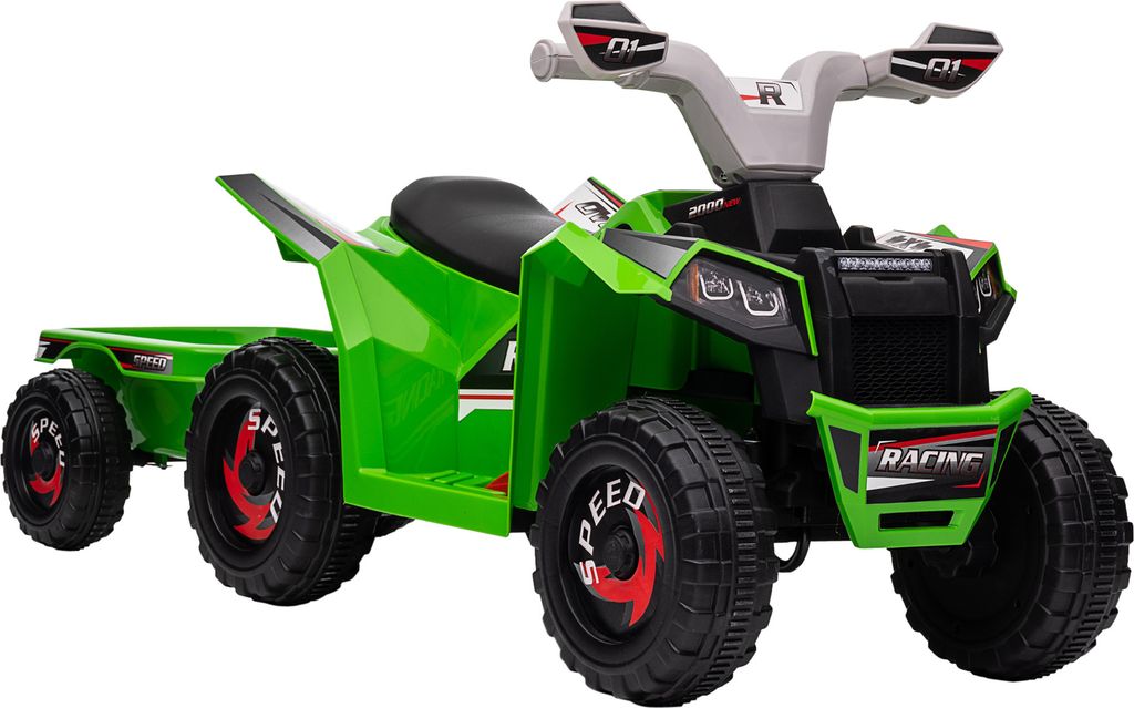 HOMCOM Kinder Elektro-Quad 6V Kinderquad, Kinderfahrzeug, Elektroauto mit Anhänger für Kinder 1,5-3 Jahre, 2,5 km/h, Metall, 106 x 41,5 x 48,5 cm...