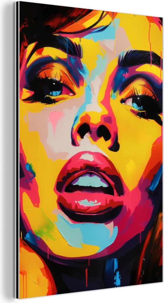 MuchoWow Wanddekoration Metall Metallbild Wandkunst 40x60 cm Frau - Gesicht - Bunt MuchoWow Aluminium Gemälde - Wanddekoration aus Aluminium