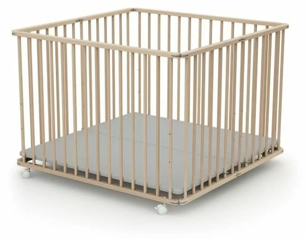 Parc bébé bois WEBABY 100x100 cm beige - Aire de jeux stable et pliable
