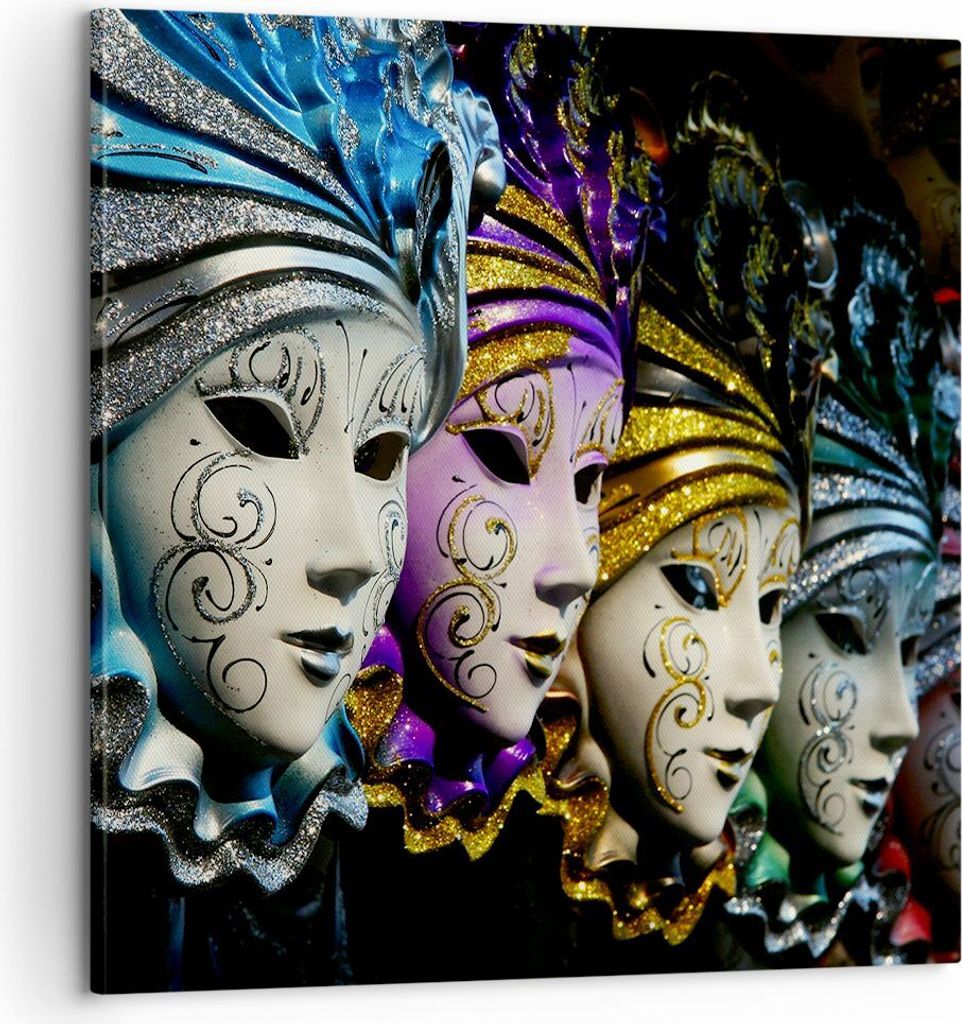 Bild auf Leinwand - Leinwandbild - Abstrakt Maske Feder Festival - 60x60cm - Wand Bild - Wanddeko - Leinwanddruck - Bilder - Kunstdruck - Wanddekor...