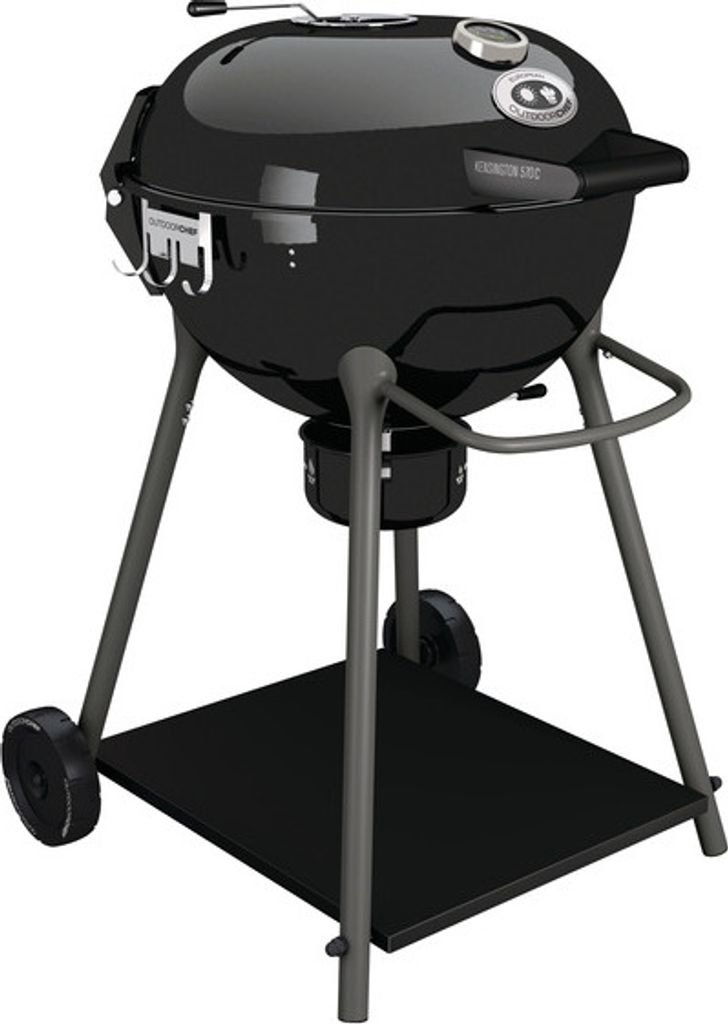 A black kettle-style charcoal grill on a white background.