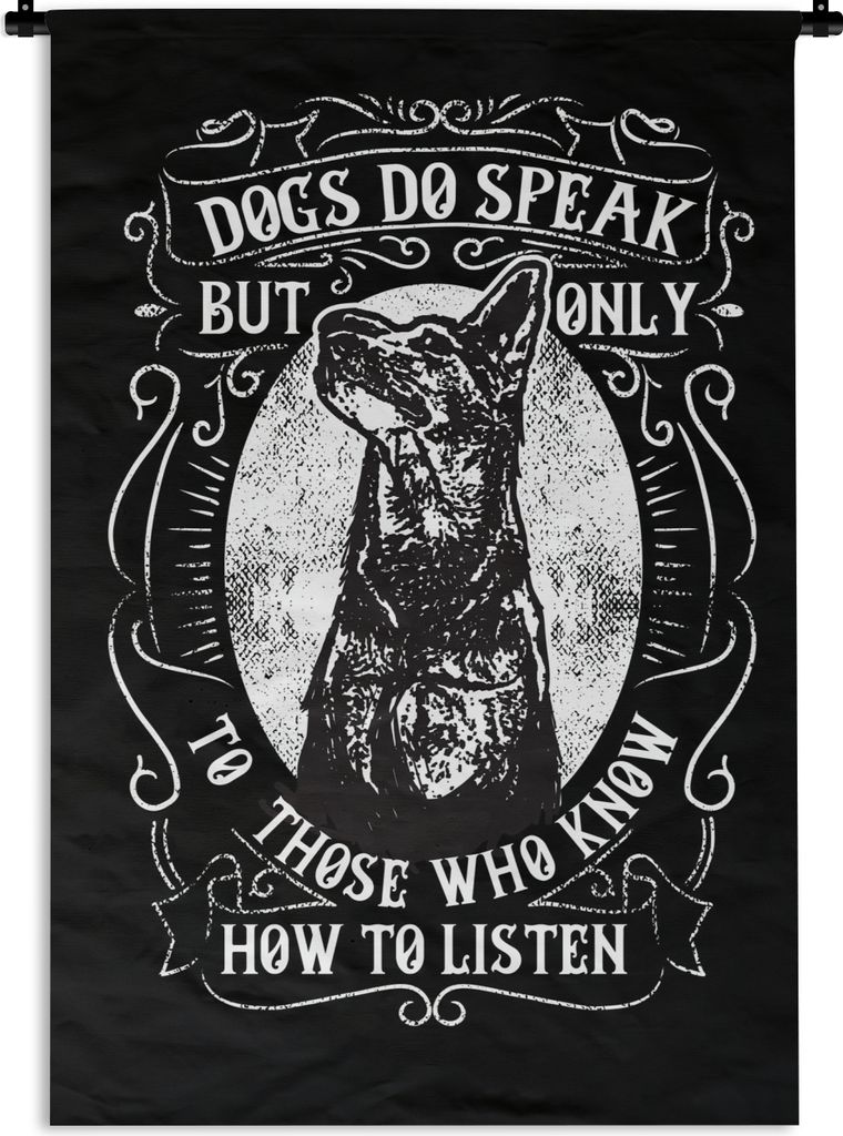 MuchoWow Wandteppich Wandbehang Hund - Retro - Zitat 120x180 cm Tapisserie Dekoration Wandtuch - Schlafzimmer - Dekorationen für das Haus