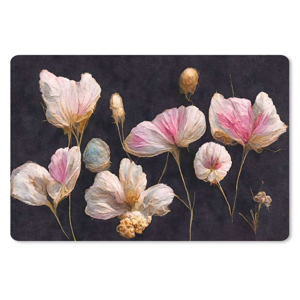 MuchoWow Schreibtischunterlage Blumen - Pflanzen - Rosa - Schwarz 60x40 cm - XXL Mauspad - Großes Mauspad