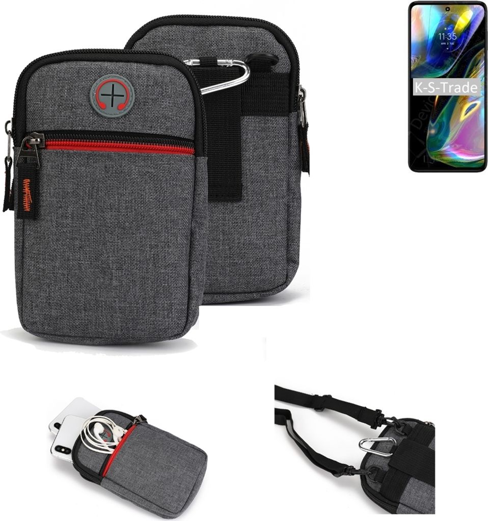 K-S-Trade Holster Gürteltasche kompatibel mit Motorola Moto G71s Handy Tasche Schutz Hülle grau Zusatzfächer 1x