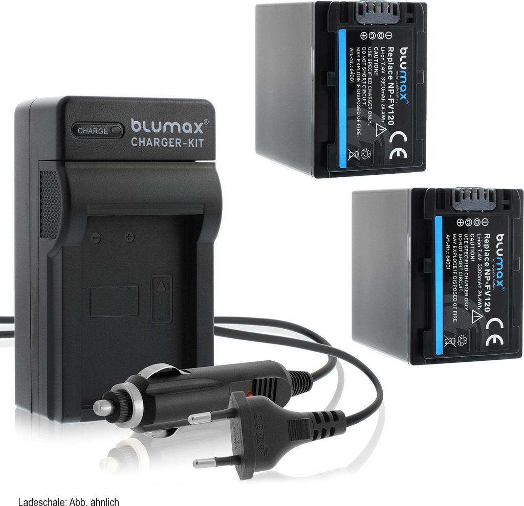 2x Akku + Lader für Sony NP-FV120 NP-FV100 DCR-SX63 SX85 HDR-CX900 3300 mA