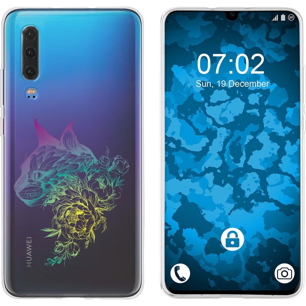 PhoneNatic Case kompatibel mit Huawei P30 Silikon-Hülle Floral Katze M2-4