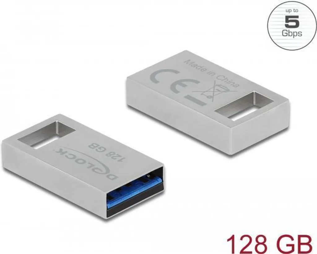 Clé USB 128 Go Delock USB 3.2 avec finition métal et attache porte-clés