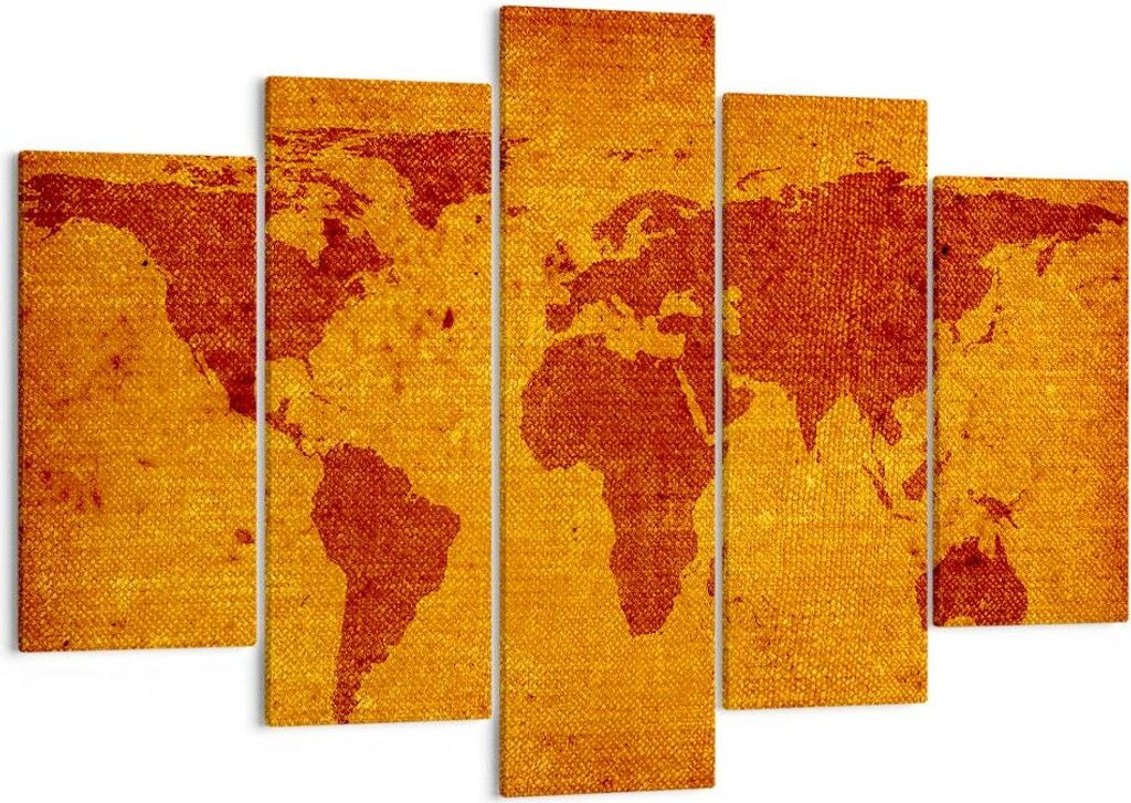 Bild auf Leinwand - Leinwandbild - Alte Karte Kontinente Reisen Welt - 150x100cm - Wand Bild - Wanddeko - Leinwanddruck - Bilder - Kunstdruck - Lei...