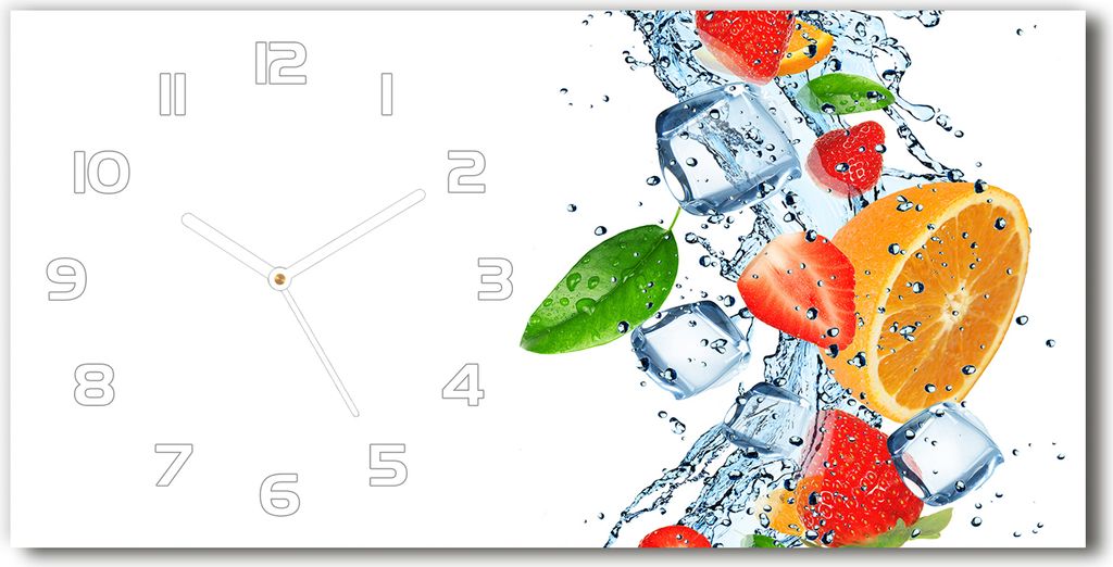 Wanduhr aus Glas – 60x30 cm - Glasbild - Glasuhr - Gehärtetes Glas - weisse-zeiger - Obst mit Eis
