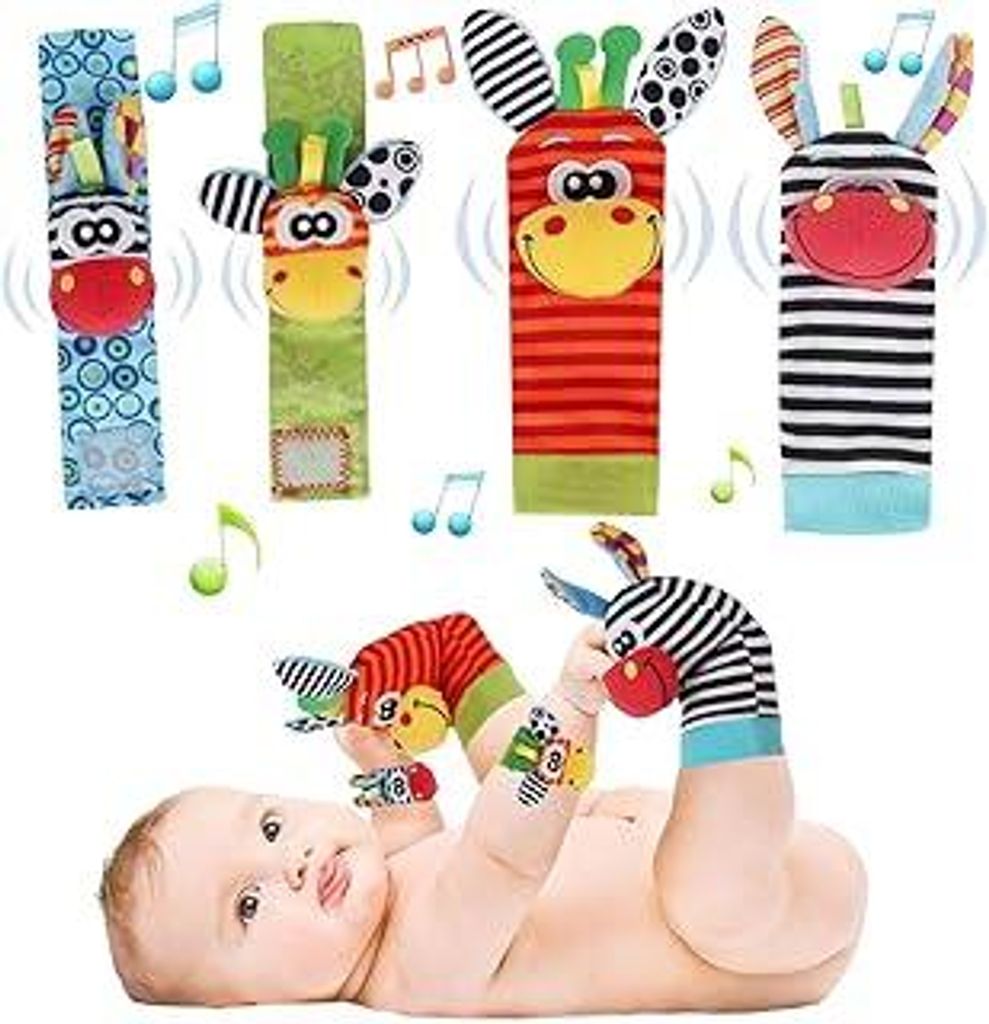 ACCEVO 4Pcs Rassel Baby Socken Babyspielzeug Handgelenk Und Neugeborenen-Spielzeug für Babys, Mädchen, Jungen Frühe Bildung Spielzeug für Neuge...