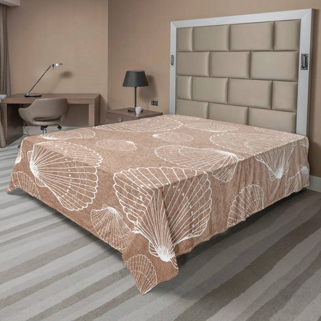 Grand drap de lit décoratif coquillages marron clair 266x260 cm confort