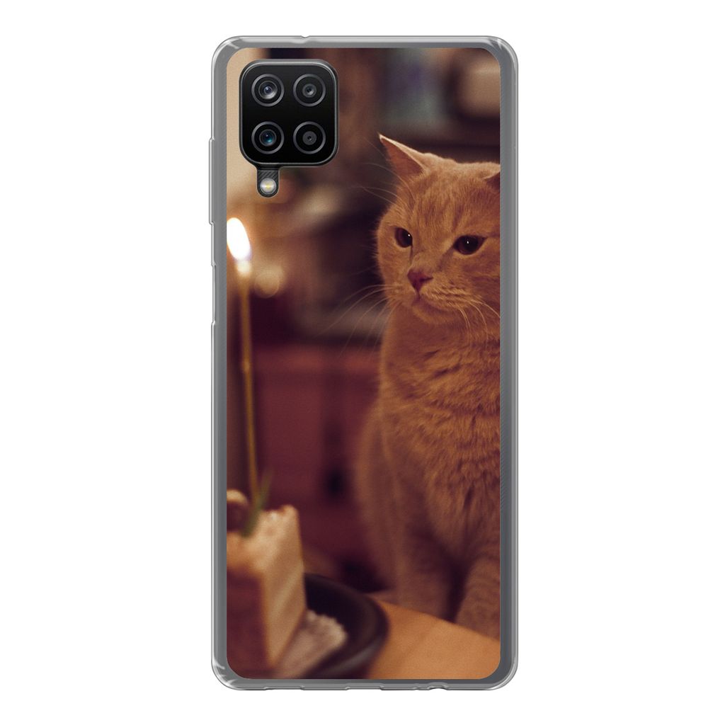 MuchoWow Handyhülle Schutzhülle Hülle für Samsung Galaxy A12 Katze - Geburtstag - Kerze Silikon Softcase Handy Hülle - Bild