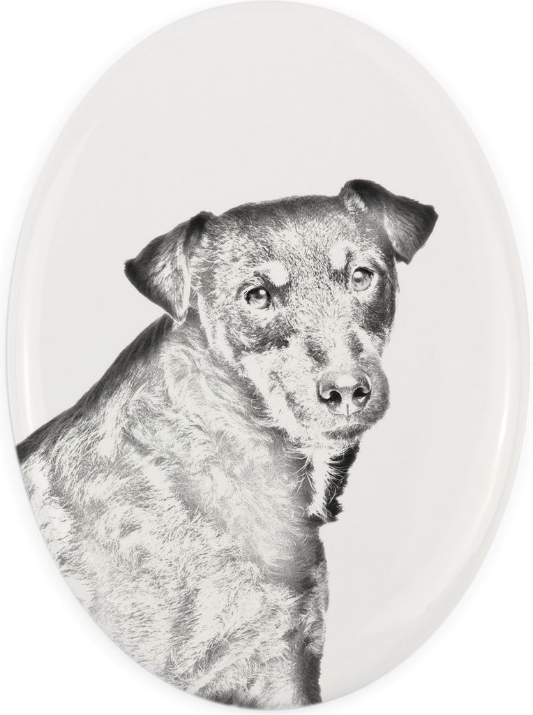 Jagdterrier - Gedenktafel mit einem Foto eines Hundes, Grabplatte mit Druck, personalisierte ovale Platte der Marke Art-Dog
