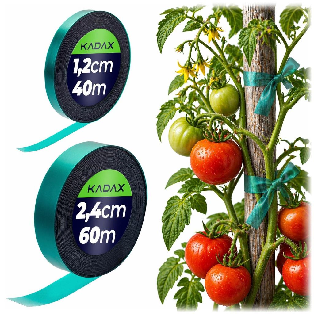 KADAX Pflanzenbinder Set in 2 Größen – 12 mm x 40 m & 24 mm x 60 m – flexibles Bindeband zur sicheren Befestigung von Pflanzen, Pflanzenband ...