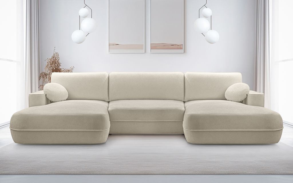 AX LIVING Ecksofa mit Schlaffunktion Beige Peoni 364 cm breit elegant
