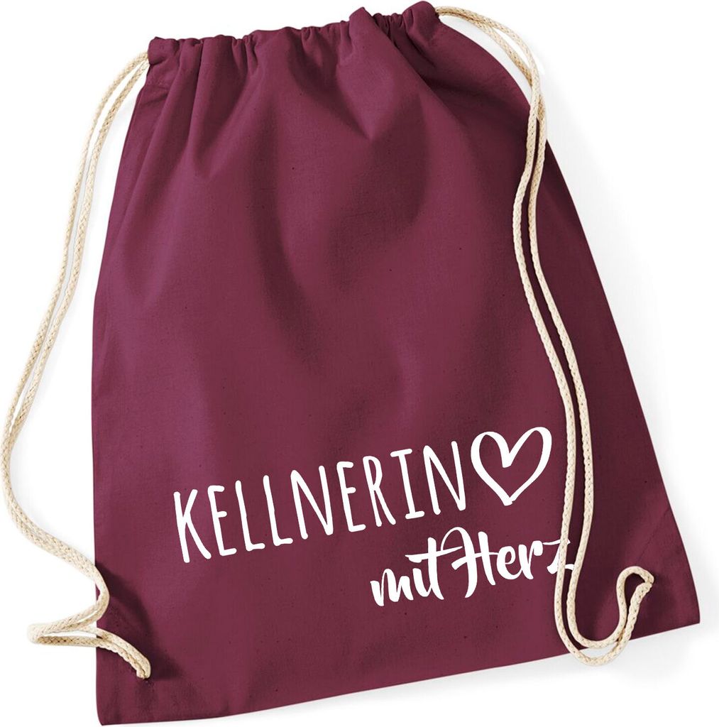 Huuraa Turnbeutel Kellnerin mit Herz 12 Liter Burgundy Baumwolle Rucksack Geschenkidee